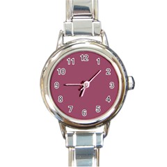 Dark Mauve Color Round Italian Charm Watch by SpinnyChairDesigns