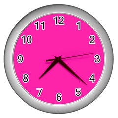 Neon Pink Color Wall Clock (silver) by SpinnyChairDesigns