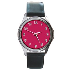 Rose Red Color Round Metal Watch by SpinnyChairDesigns