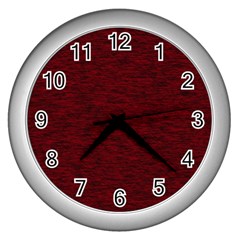 Dark Red Texture Wall Clock (silver) by SpinnyChairDesigns