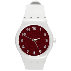 Dark Red Texture Round Plastic Sport Watch (m) by SpinnyChairDesigns