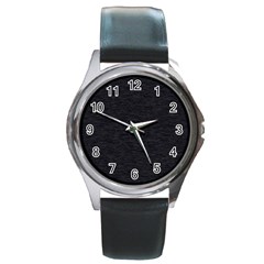 Black Color Texture Round Metal Watch by SpinnyChairDesigns