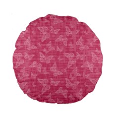 Blush Pink Butterflies Batik Standard 15  Premium Round Cushions by SpinnyChairDesigns