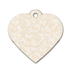 Champagne And White Butterflies Batik Dog Tag Heart (one Side) by SpinnyChairDesigns
