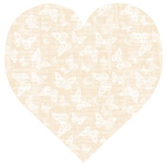 Champagne And White Butterflies Batik Wooden Puzzle Heart by SpinnyChairDesigns