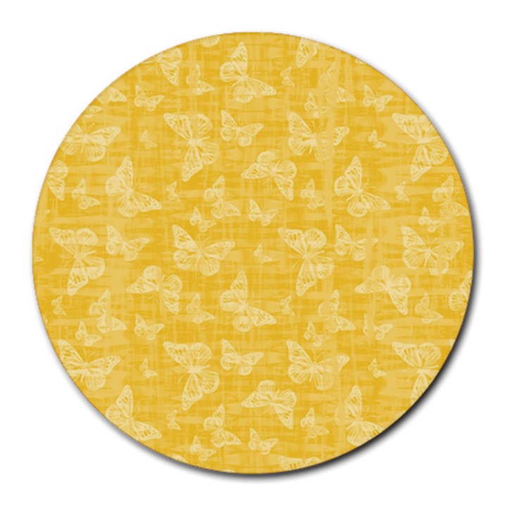 Saffron Yellow Butterflies Batik Round Mousepads