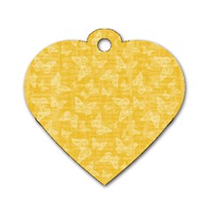 Saffron Yellow Butterflies Batik Dog Tag Heart (one Side) by SpinnyChairDesigns