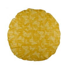 Saffron Yellow Butterflies Batik Standard 15  Premium Round Cushions by SpinnyChairDesigns