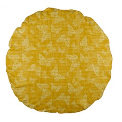 Saffron Yellow Butterflies Batik Large 18  Premium Round Cushions by SpinnyChairDesigns