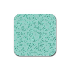 Biscay Green Monarch Butterflies Rubber Coaster (square)  by SpinnyChairDesigns