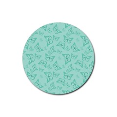 Biscay Green Monarch Butterflies Rubber Round Coaster (4 Pack)  by SpinnyChairDesigns