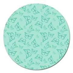 Biscay Green Monarch Butterflies Magnet 5  (round) by SpinnyChairDesigns