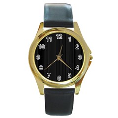 Pitch Black Color Stripes Round Gold Metal Watch