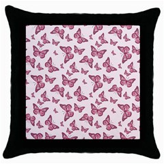 Blush Pink Color Butterflies Throw Pillow Case (black) by SpinnyChairDesigns