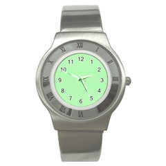Mint Green White Stripes Stainless Steel Watch by SpinnyChairDesigns