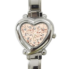 Music Notes Pattern Cinnamon Color Heart Italian Charm Watch by SpinnyChairDesigns