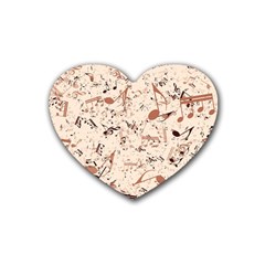 Music Notes Pattern Cinnamon Color Rubber Coaster (heart)  by SpinnyChairDesigns