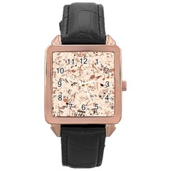 Music Notes Pattern Cinnamon Color Rose Gold Leather Watch  by SpinnyChairDesigns