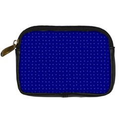 Navy Blue Color Polka Dots Digital Camera Leather Case by SpinnyChairDesigns