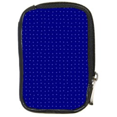 Navy Blue Color Polka Dots Compact Camera Leather Case by SpinnyChairDesigns