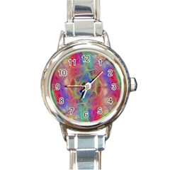 Boho Tie Dye Rainbow Round Italian Charm Watch by SpinnyChairDesigns