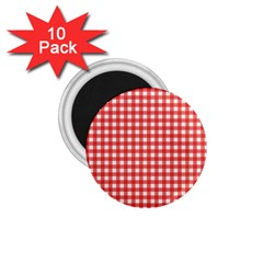 Red White Gingham Plaid 1 75  Magnets (10 Pack)  by SpinnyChairDesigns