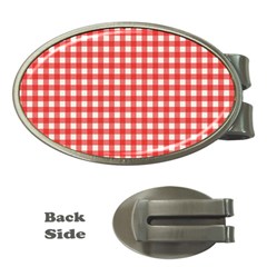 Red White Gingham Plaid Money Clips (oval)  by SpinnyChairDesigns