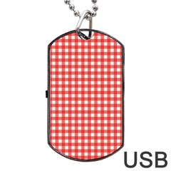 Red White Gingham Plaid Dog Tag Usb Flash (two Sides) by SpinnyChairDesigns