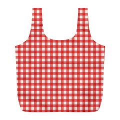 Red White Gingham Plaid Full Print Recycle Bag (l) by SpinnyChairDesigns