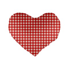 Red White Gingham Plaid Standard 16  Premium Flano Heart Shape Cushions by SpinnyChairDesigns