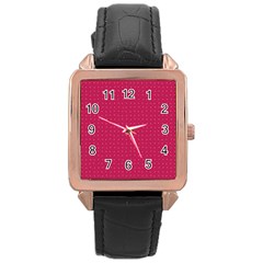 Rose Pink Color Polka Dots Rose Gold Leather Watch  by SpinnyChairDesigns