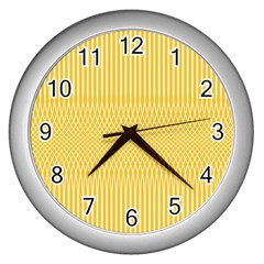 Saffron Yellow Color Stripes Wall Clock (silver) by SpinnyChairDesigns