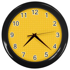 Saffron Yellow Color Polka Dots Wall Clock (black) by SpinnyChairDesigns
