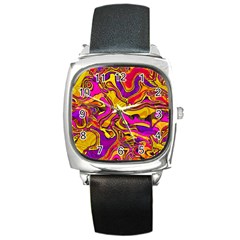 Colorful Boho Swirls Pattern Square Metal Watch by SpinnyChairDesigns