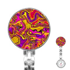 Colorful Boho Swirls Pattern Stainless Steel Nurses Watch by SpinnyChairDesigns