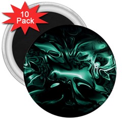 Biscay Green Black Abstract Art 3  Magnets (10 Pack) 