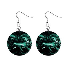 Biscay Green Black Abstract Art Mini Button Earrings by SpinnyChairDesigns