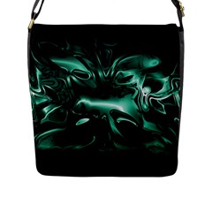 Biscay Green Black Abstract Art Flap Closure Messenger Bag (l) by SpinnyChairDesigns