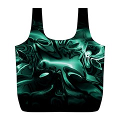 Biscay Green Black Abstract Art Full Print Recycle Bag (l) by SpinnyChairDesigns