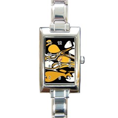 Black Yellow White Abstract Art Rectangle Italian Charm Watch by SpinnyChairDesigns