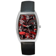 Red Black Grey Abstract Art Barrel Style Metal Watch by SpinnyChairDesigns