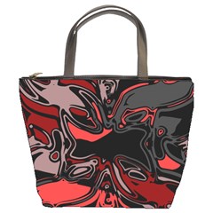 Red Black Grey Abstract Art Bucket Bag by SpinnyChairDesigns