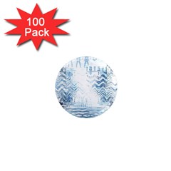 Boho Faded Blue Denim White Batik 1  Mini Magnets (100 Pack)  by SpinnyChairDesigns