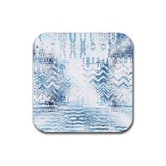Boho Faded Blue Denim White Batik Rubber Coaster (square)  by SpinnyChairDesigns