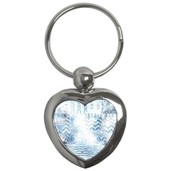 Boho Faded Blue Denim White Batik Key Chain (heart) by SpinnyChairDesigns