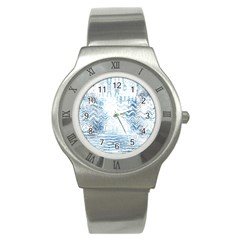 Boho Faded Blue Denim White Batik Stainless Steel Watch
