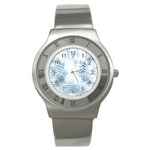 Boho Faded Blue Denim White Batik Stainless Steel Watch Front