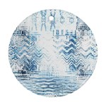 Boho Faded Blue Denim White Batik Round Ornament (Two Sides) Front