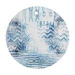 Boho Faded Blue Denim White Batik Round Ornament (Two Sides) Back