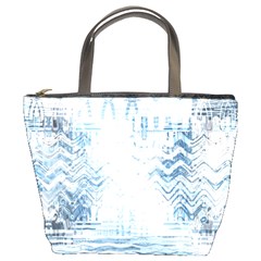 Boho Faded Blue Denim White Batik Bucket Bag by SpinnyChairDesigns